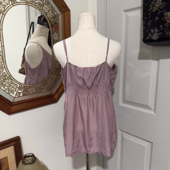 VTG Y2K Old Navy Mauve & Silver Beaded Sequin 100% Silk Smocked Cami Top L - Picture 5 of 8